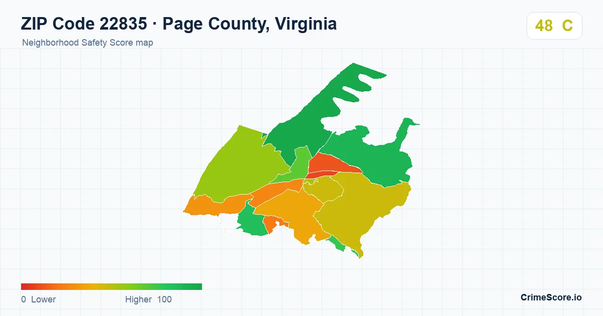 ZIP Code 22835 in Page County, Virginia neighborhood Safety Score map