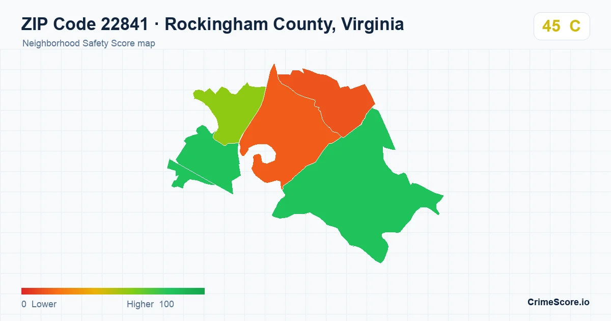 ZIP Code 22841 in Rockingham County, Virginia neighborhood Safety Score map