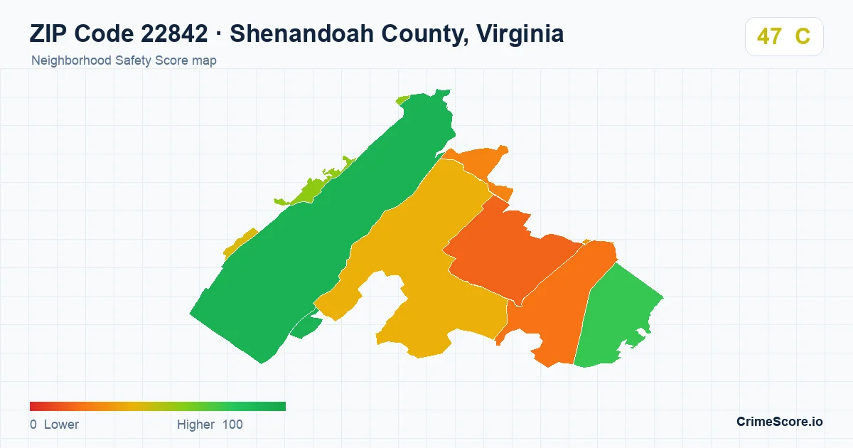 ZIP Code 22842 in Shenandoah County, Virginia neighborhood Safety Score map
