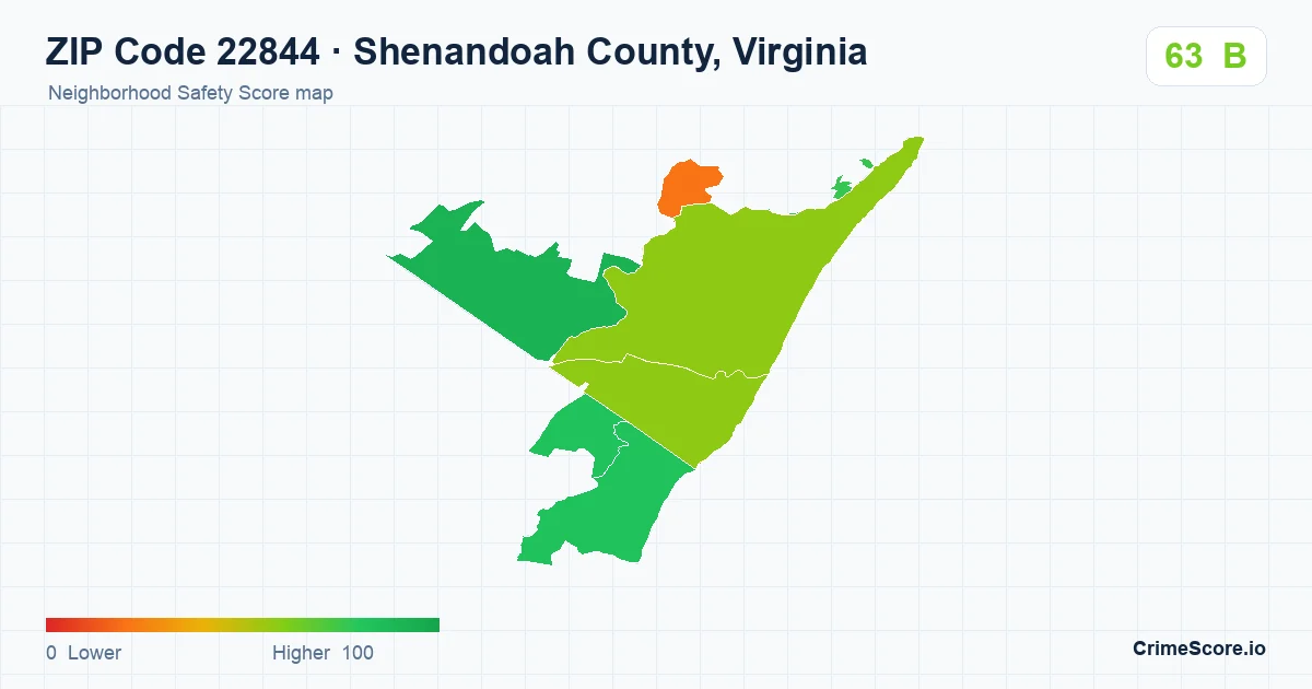 ZIP Code 22844 in Shenandoah County, Virginia neighborhood Safety Score map