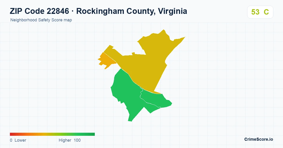 ZIP Code 22846 in Rockingham County, Virginia neighborhood Safety Score map