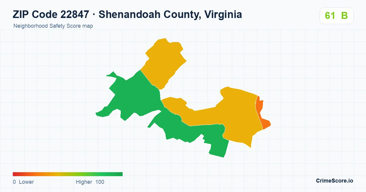 ZIP Code 22847 in Shenandoah County, Virginia neighborhood Safety Score map