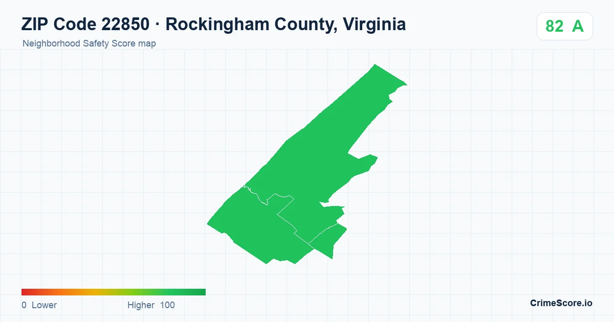 ZIP Code 22850 in Rockingham County, Virginia neighborhood Safety Score map
