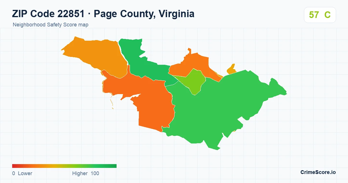 ZIP Code 22851 in Page County, Virginia neighborhood Safety Score map
