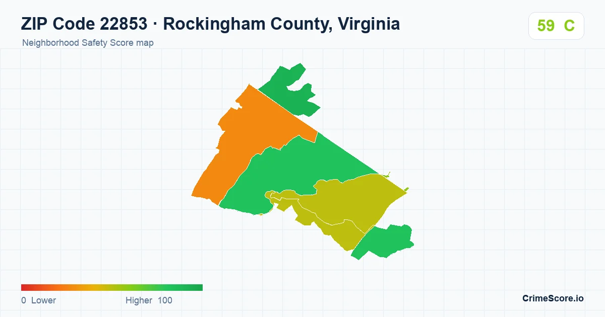 ZIP Code 22853 in Rockingham County, Virginia neighborhood Safety Score map