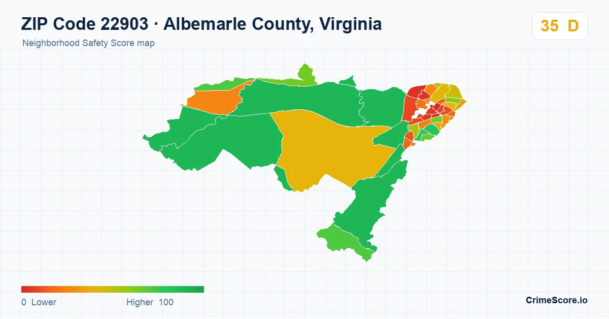 ZIP Code 22903 in Albemarle County, Virginia neighborhood Safety Score map