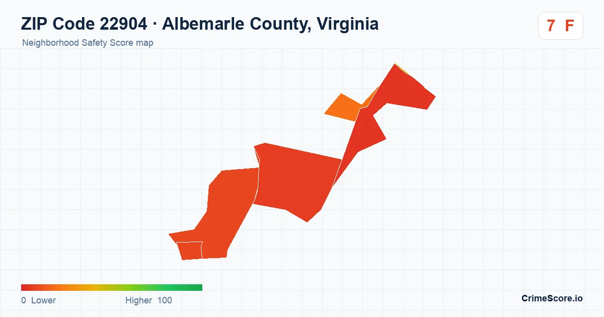 ZIP Code 22904 in Albemarle County, Virginia neighborhood Safety Score map