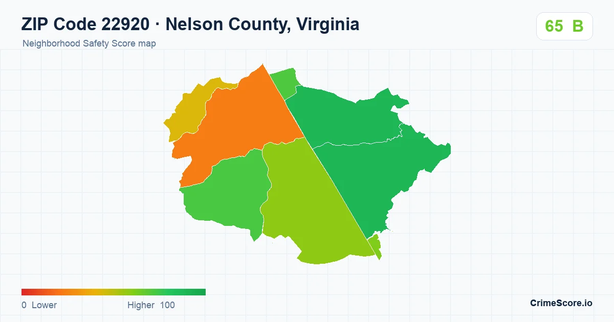 ZIP Code 22920 in Nelson County, Virginia neighborhood Safety Score map