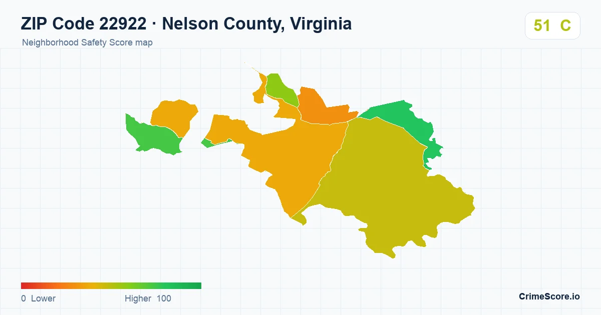 ZIP Code 22922 in Nelson County, Virginia neighborhood Safety Score map