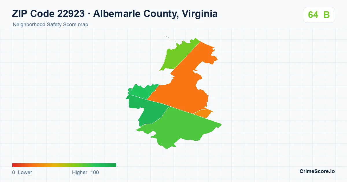 ZIP Code 22923 in Albemarle County, Virginia neighborhood Safety Score map