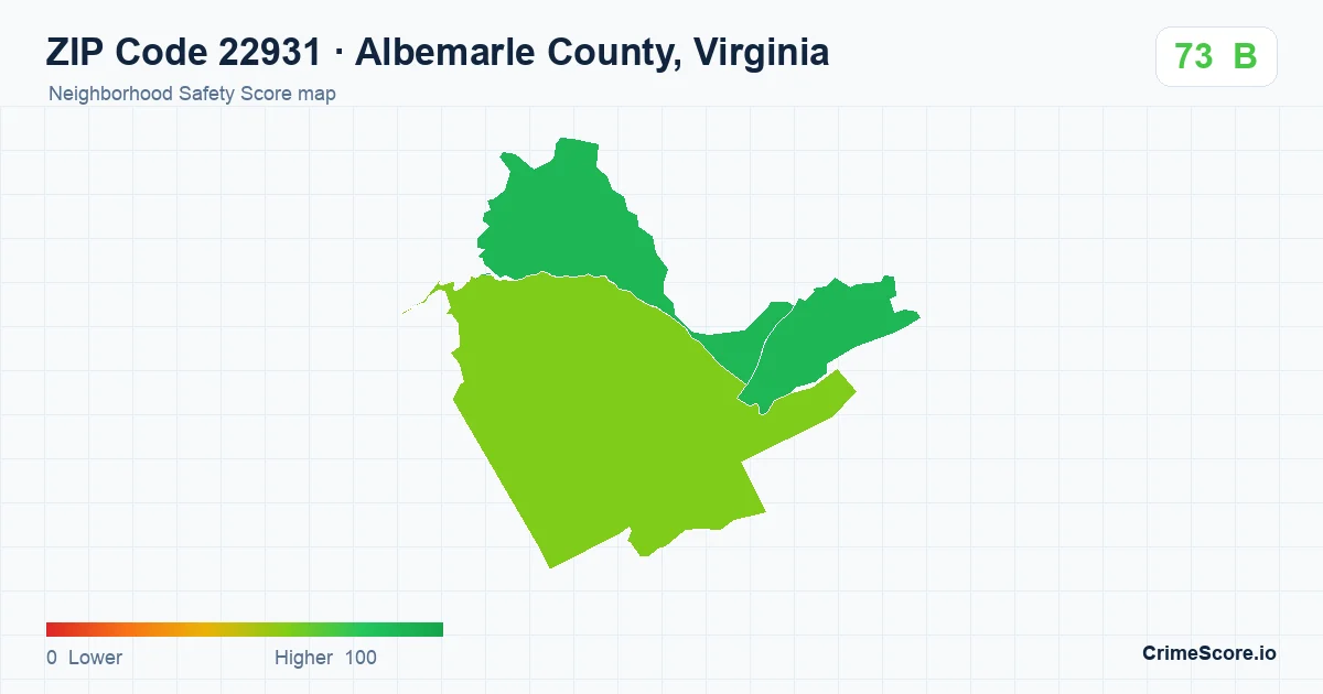 ZIP Code 22931 in Albemarle County, Virginia neighborhood Safety Score map