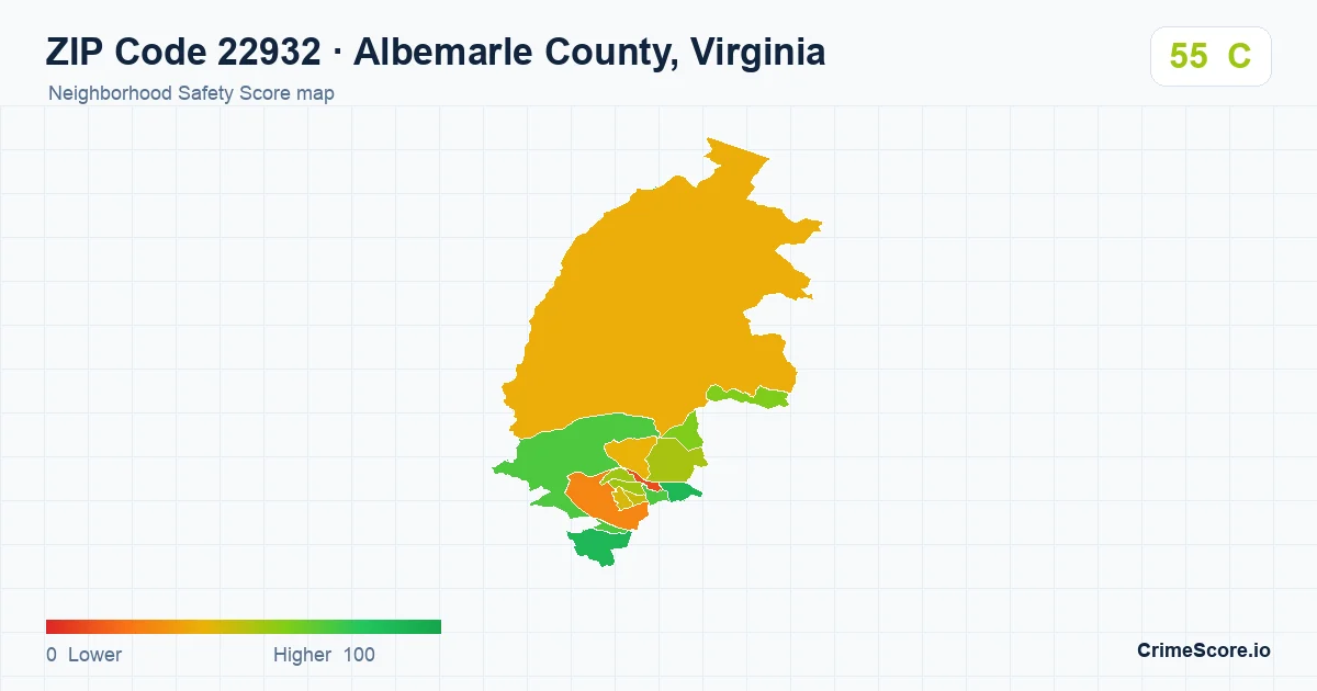 ZIP Code 22932 in Albemarle County, Virginia neighborhood Safety Score map