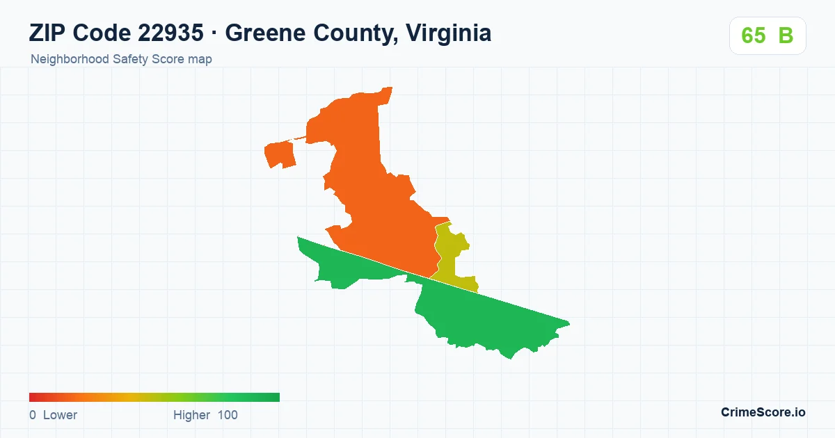 ZIP Code 22935 in Greene County, Virginia neighborhood Safety Score map