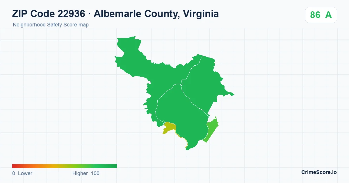 ZIP Code 22936 in Albemarle County, Virginia neighborhood Safety Score map