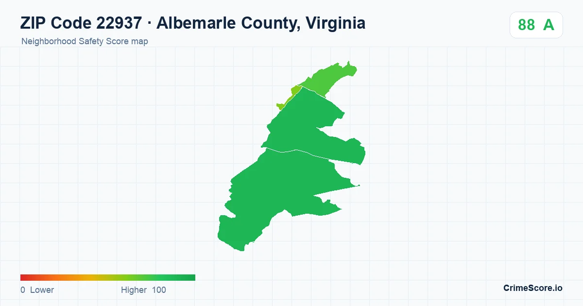 ZIP Code 22937 in Albemarle County, Virginia neighborhood Safety Score map