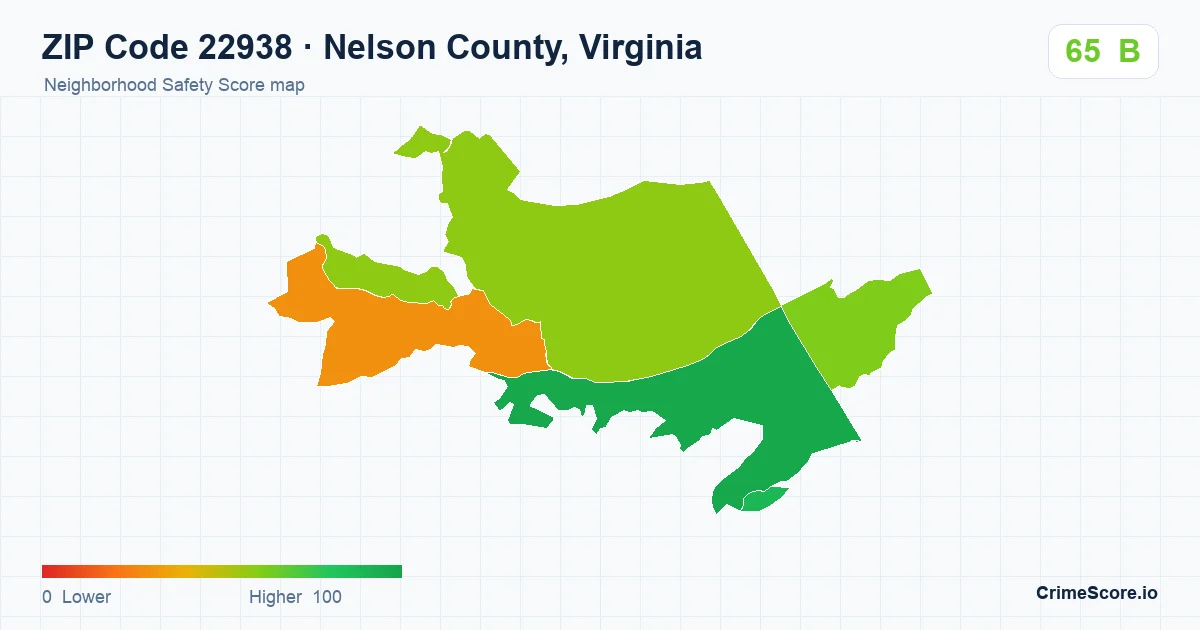 ZIP Code 22938 in Nelson County, Virginia neighborhood Safety Score map