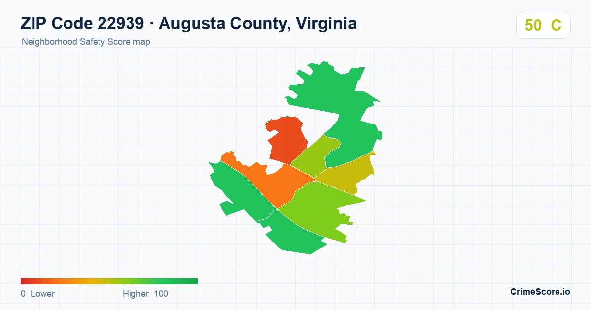 ZIP Code 22939 in Augusta County, Virginia neighborhood Safety Score map