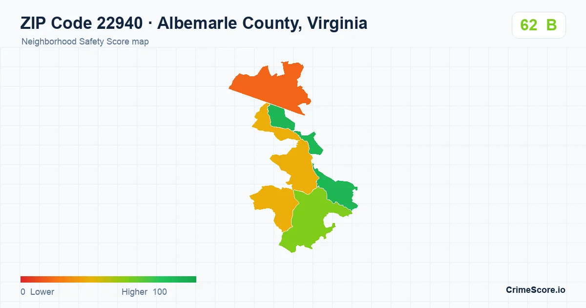 ZIP Code 22940 in Albemarle County, Virginia neighborhood Safety Score map