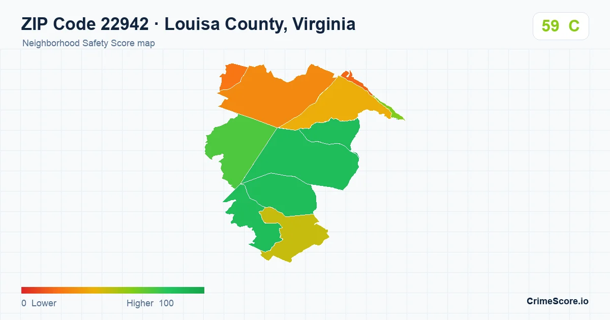 ZIP Code 22942 in Louisa County, Virginia neighborhood Safety Score map