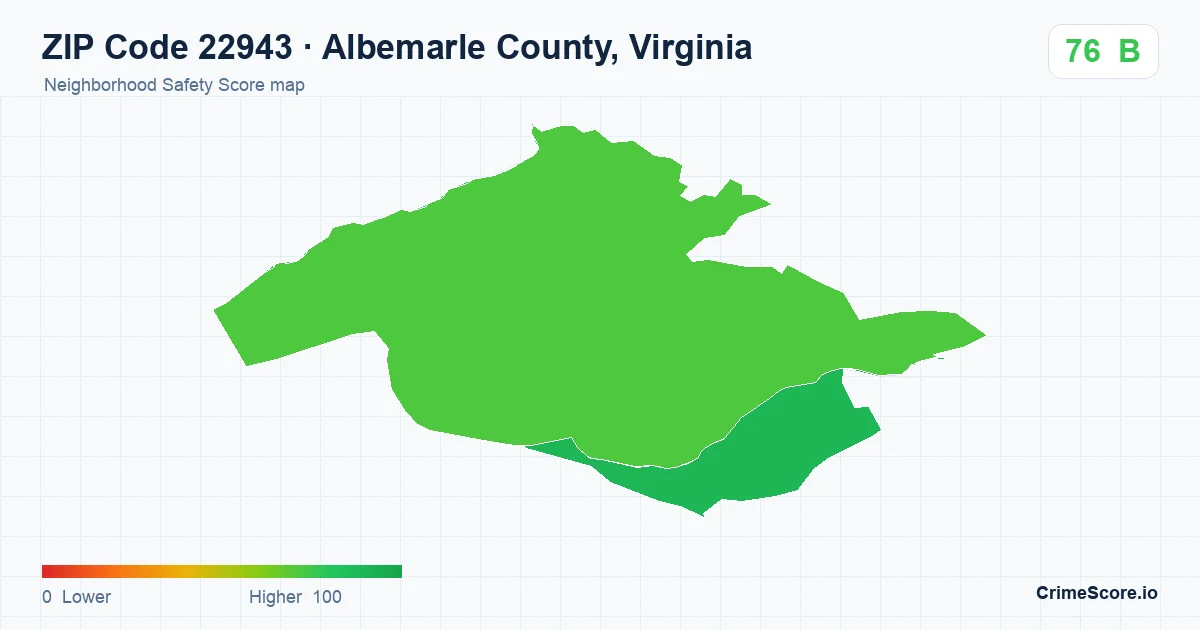 ZIP Code 22943 in Albemarle County, Virginia neighborhood Safety Score map