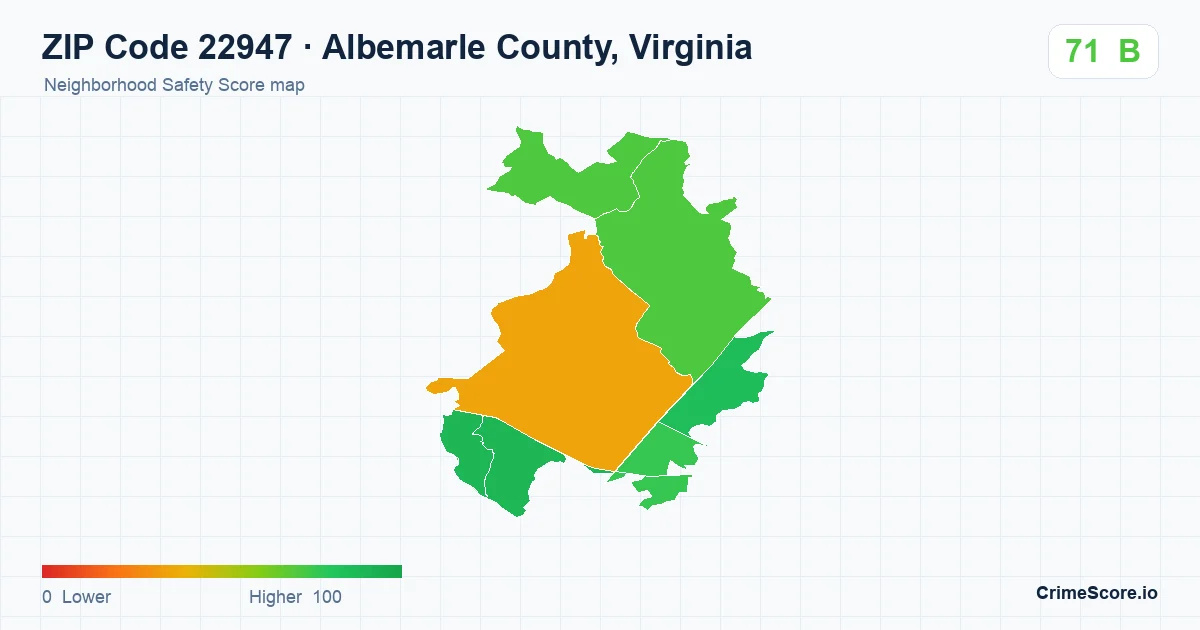 ZIP Code 22947 in Albemarle County, Virginia neighborhood Safety Score map