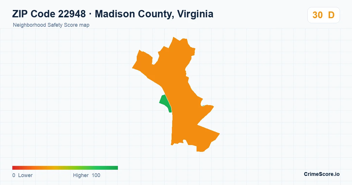 ZIP Code 22948 in Madison County, Virginia neighborhood Safety Score map