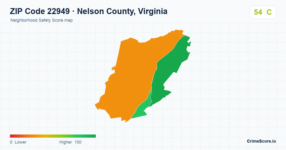 ZIP Code 22949 in Nelson County, Virginia neighborhood Safety Score map