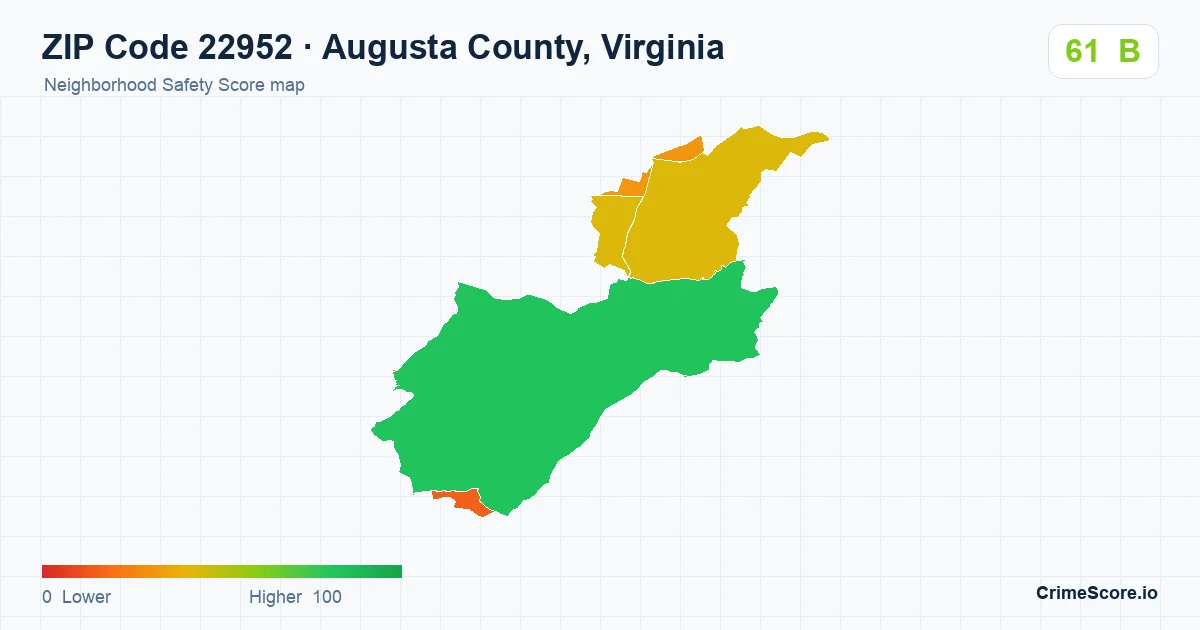 ZIP Code 22952 in Augusta County, Virginia neighborhood Safety Score map