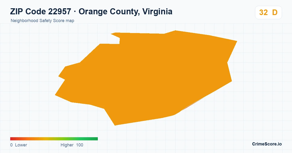 ZIP Code 22957 in Orange County, Virginia neighborhood Safety Score map