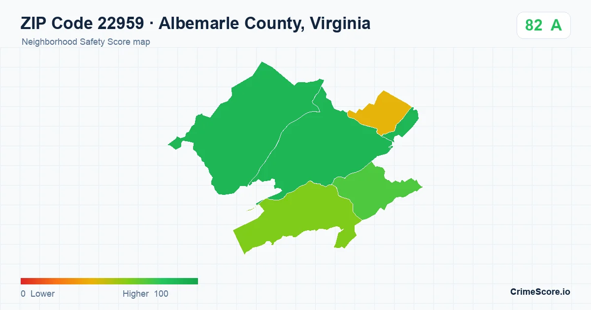 ZIP Code 22959 in Albemarle County, Virginia neighborhood Safety Score map
