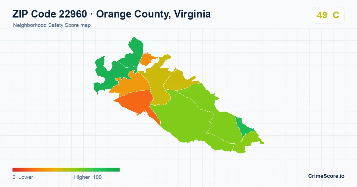 ZIP Code 22960 in Orange County, Virginia neighborhood Safety Score map