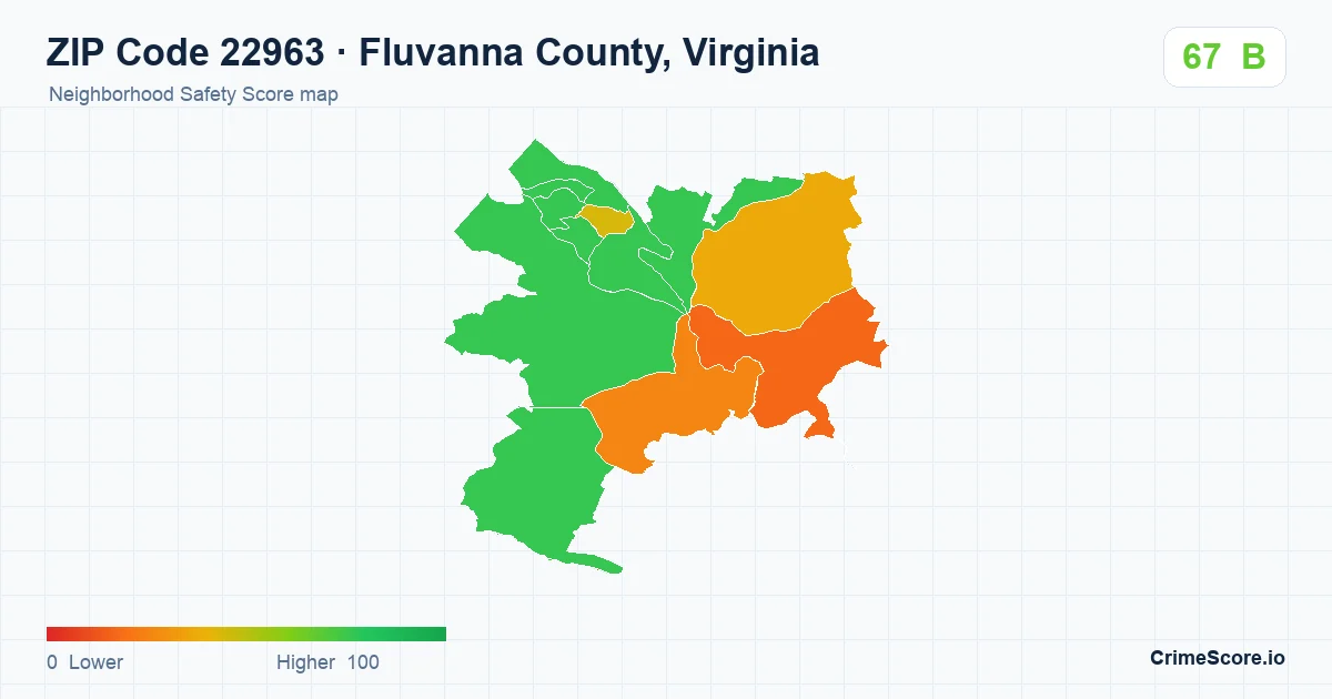 ZIP Code 22963 in Fluvanna County, Virginia neighborhood Safety Score map