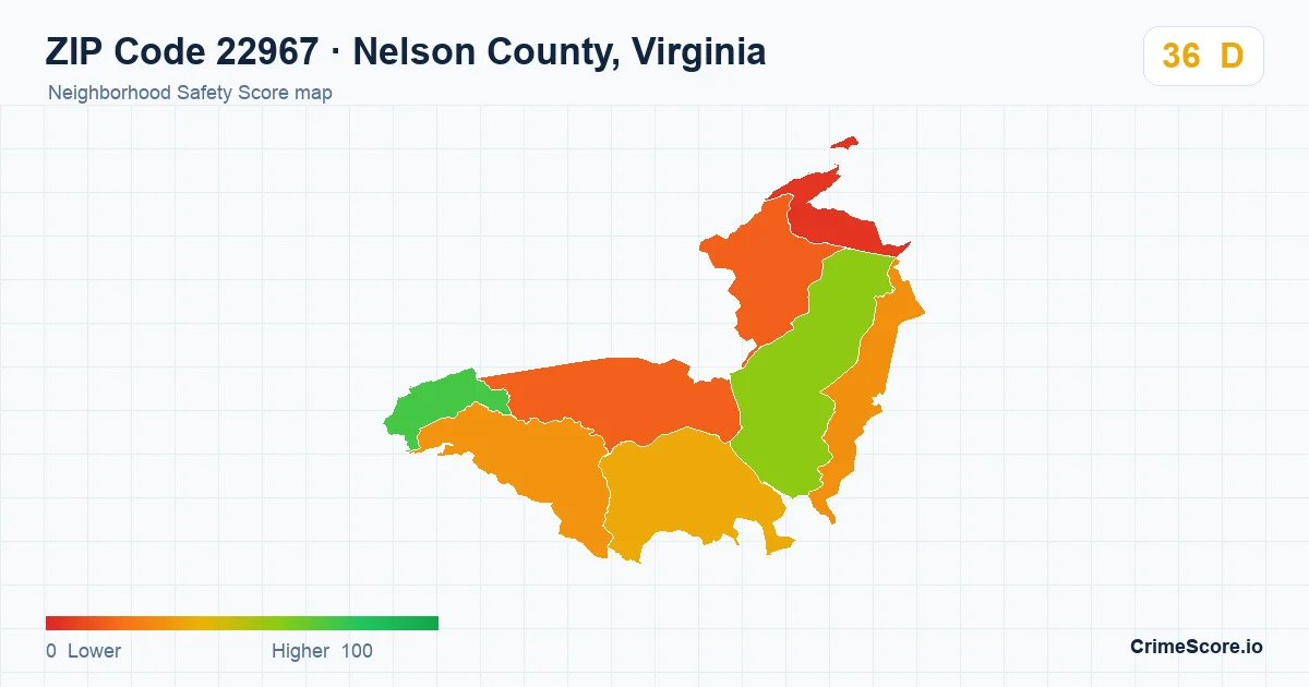 ZIP Code 22967 in Nelson County, Virginia neighborhood Safety Score map