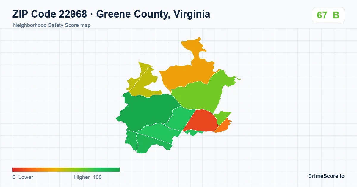 ZIP Code 22968 in Greene County, Virginia neighborhood Safety Score map