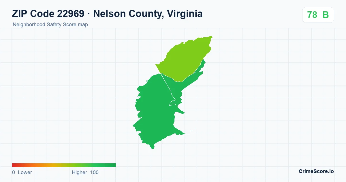 ZIP Code 22969 in Nelson County, Virginia neighborhood Safety Score map