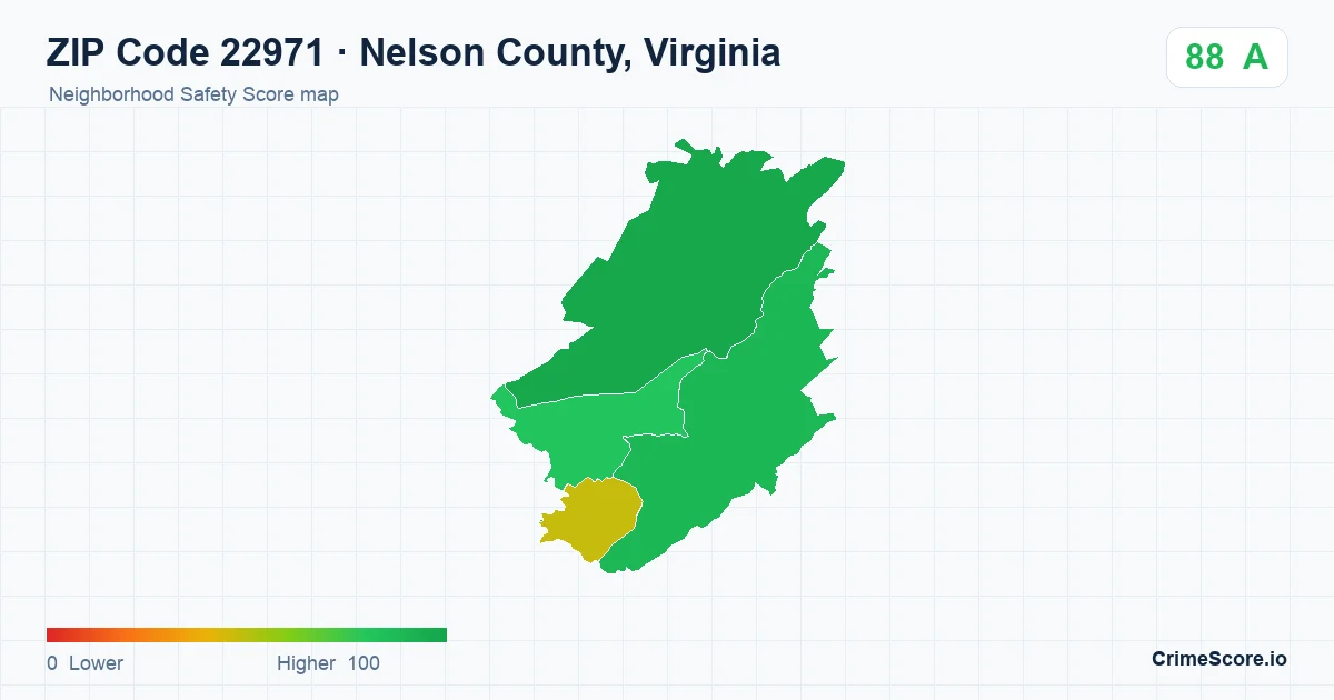 ZIP Code 22971 in Nelson County, Virginia neighborhood Safety Score map