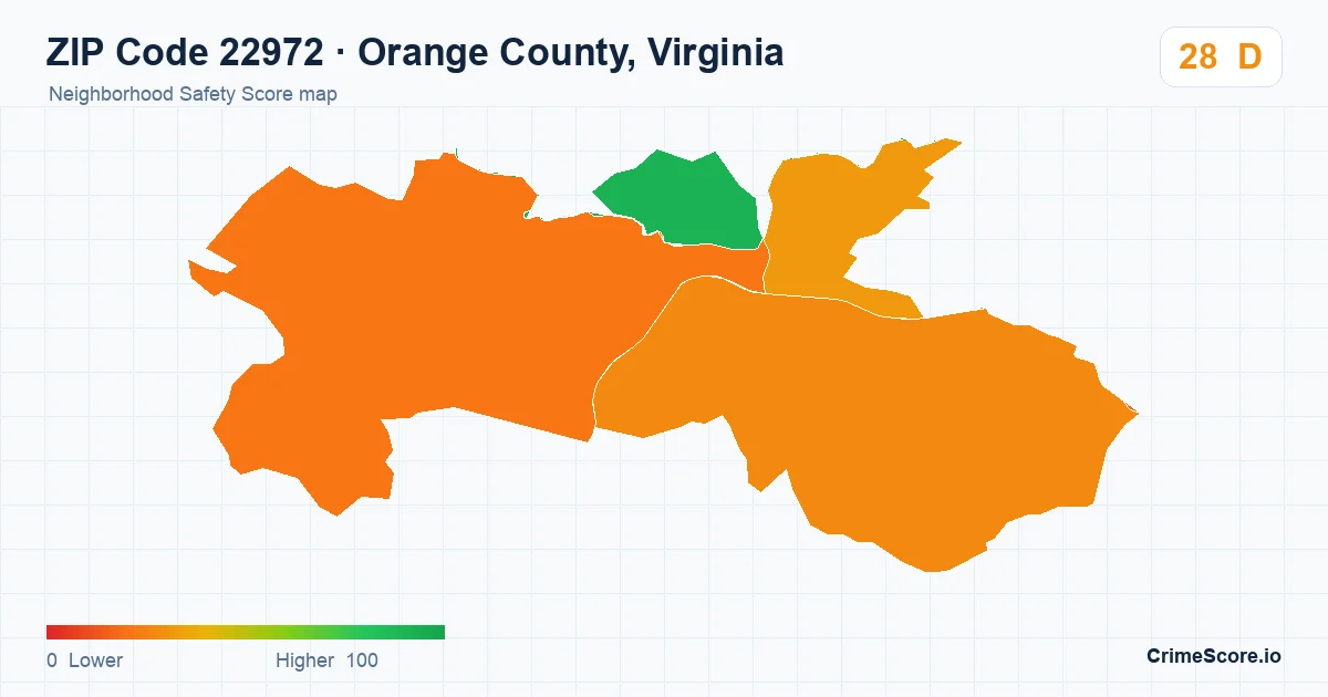 ZIP Code 22972 in Orange County, Virginia neighborhood Safety Score map
