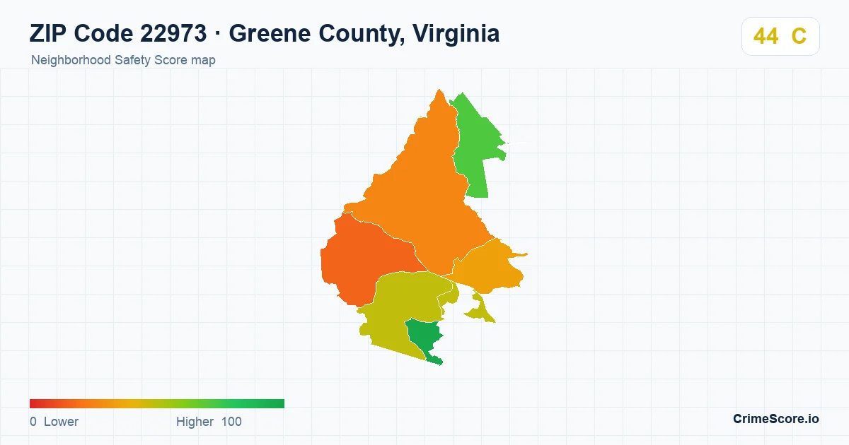 ZIP Code 22973 in Greene County, Virginia neighborhood Safety Score map