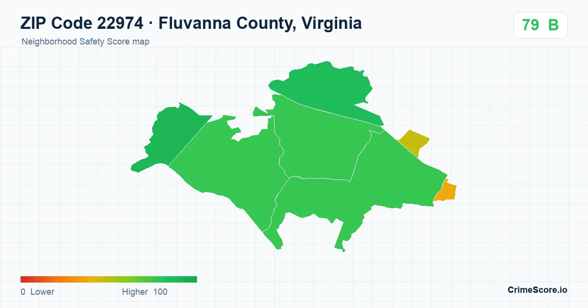 ZIP Code 22974 in Fluvanna County, Virginia neighborhood Safety Score map