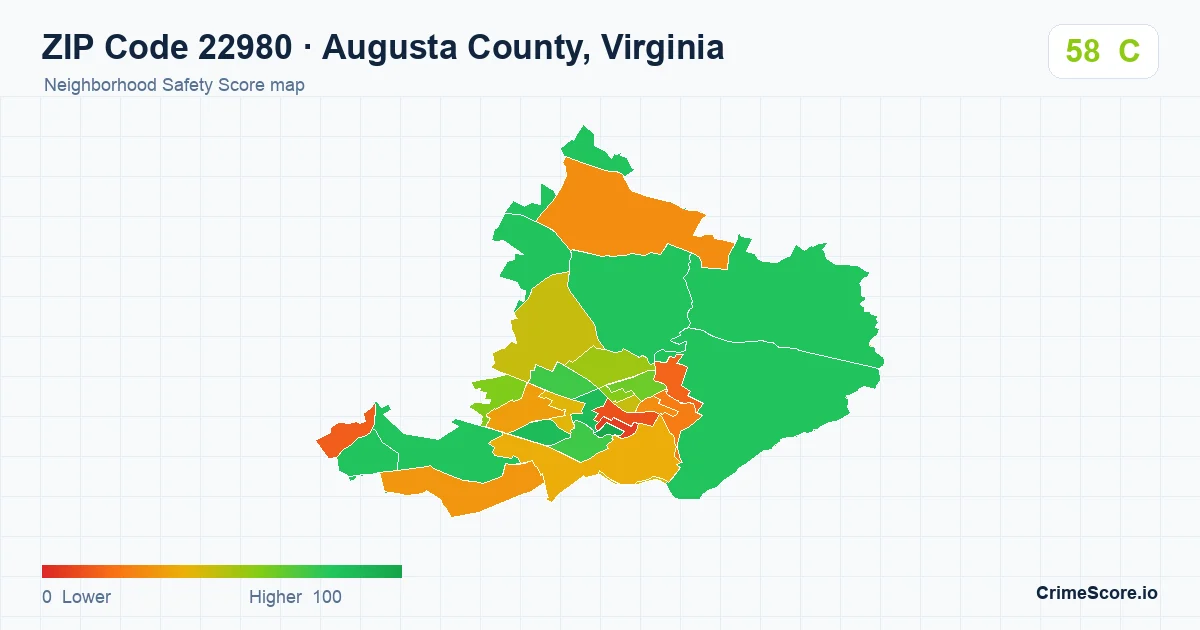 ZIP Code 22980 in Augusta County, Virginia neighborhood Safety Score map