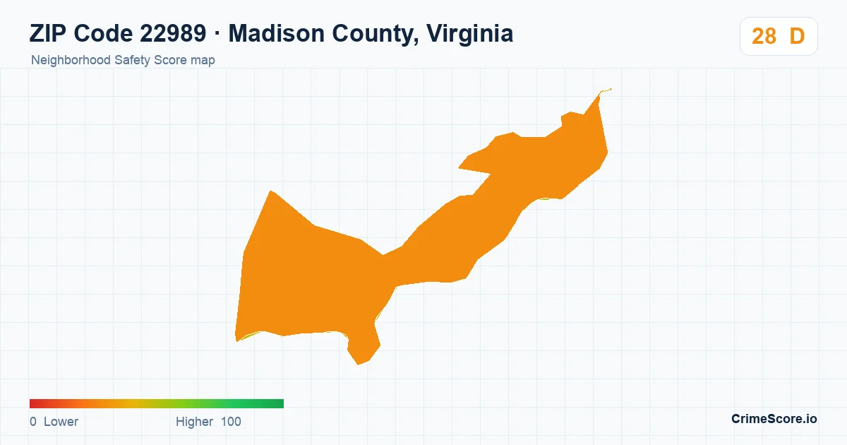 ZIP Code 22989 in Madison County, Virginia neighborhood Safety Score map