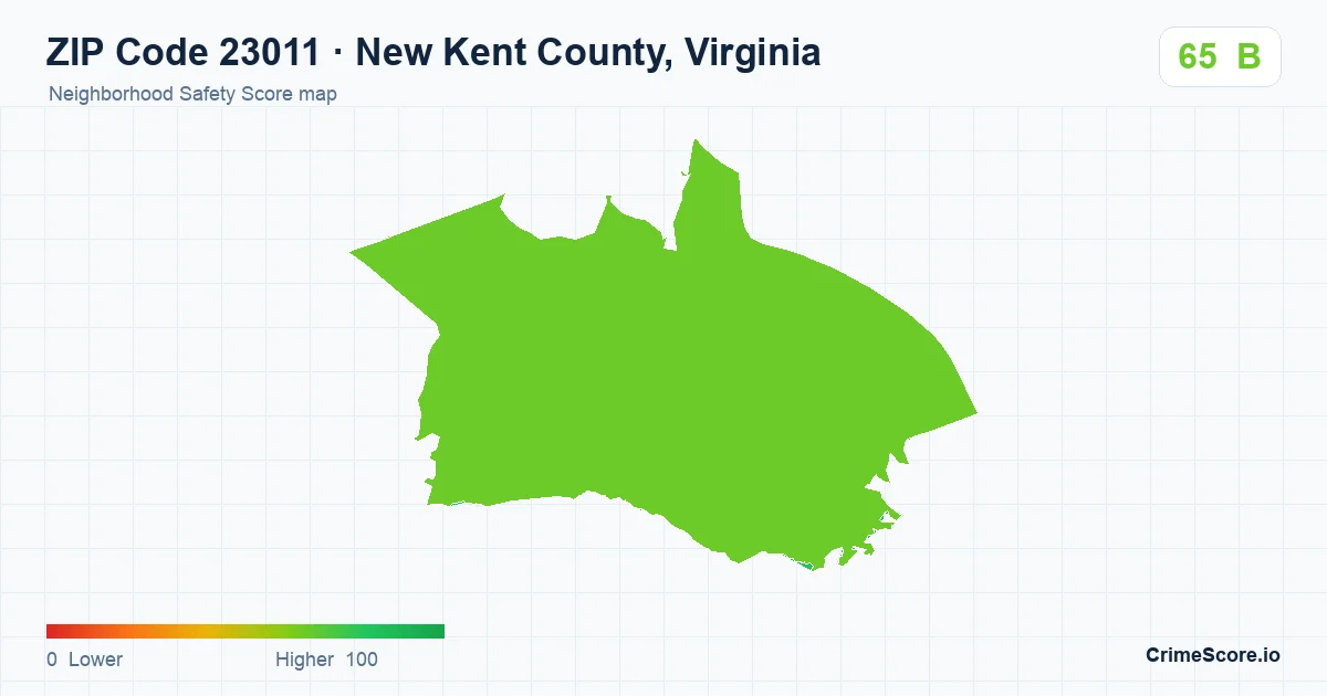 ZIP Code 23011 in New Kent County, Virginia neighborhood Safety Score map