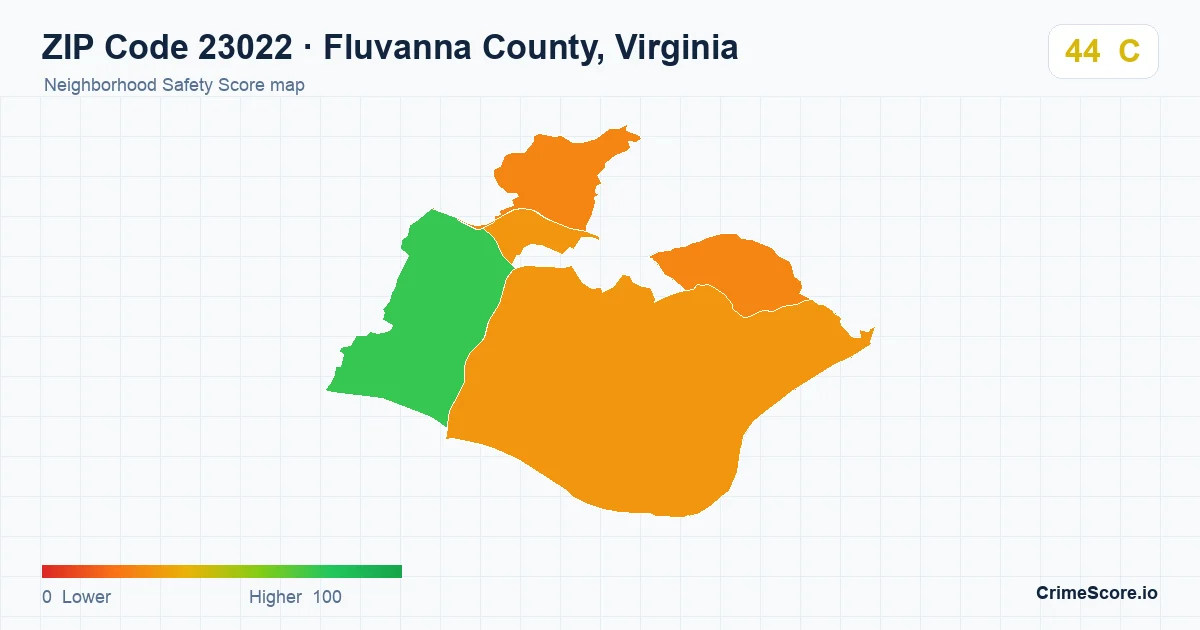 ZIP Code 23022 in Fluvanna County, Virginia neighborhood Safety Score map