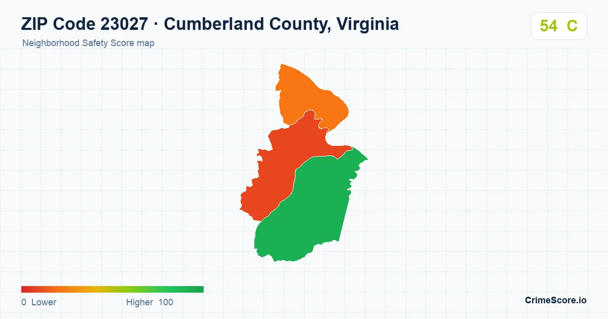 ZIP Code 23027 in Cumberland County, Virginia neighborhood Safety Score map
