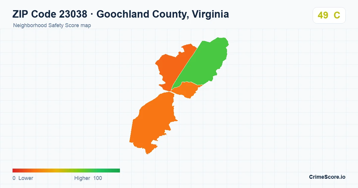 ZIP Code 23038 in Goochland County, Virginia neighborhood Safety Score map