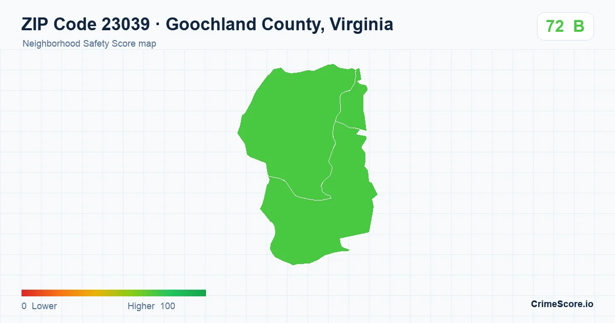 ZIP Code 23039 in Goochland County, Virginia neighborhood Safety Score map