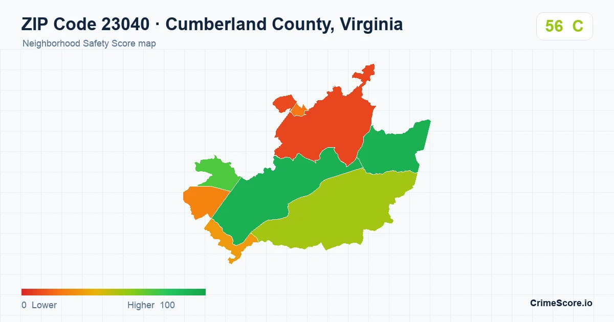 ZIP Code 23040 in Cumberland County, Virginia neighborhood Safety Score map