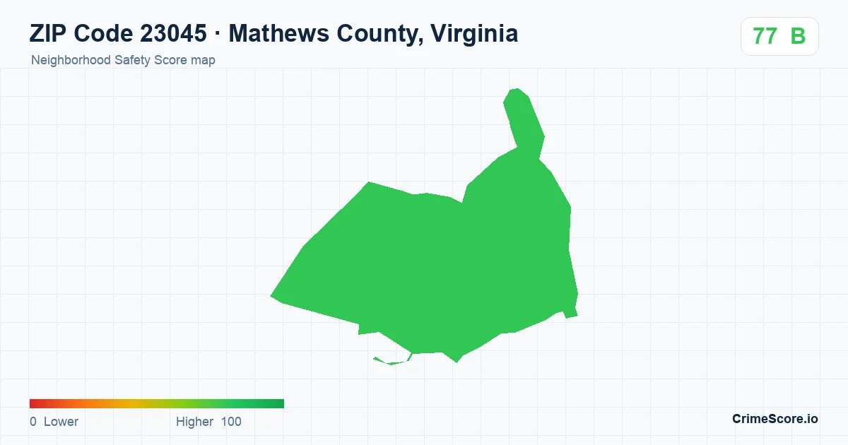 ZIP Code 23045 in Mathews County, Virginia neighborhood Safety Score map
