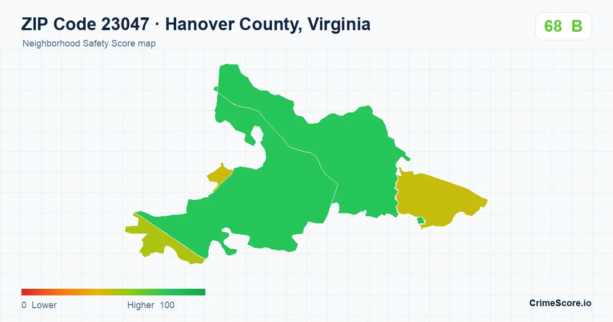 ZIP Code 23047 in Hanover County, Virginia neighborhood Safety Score map