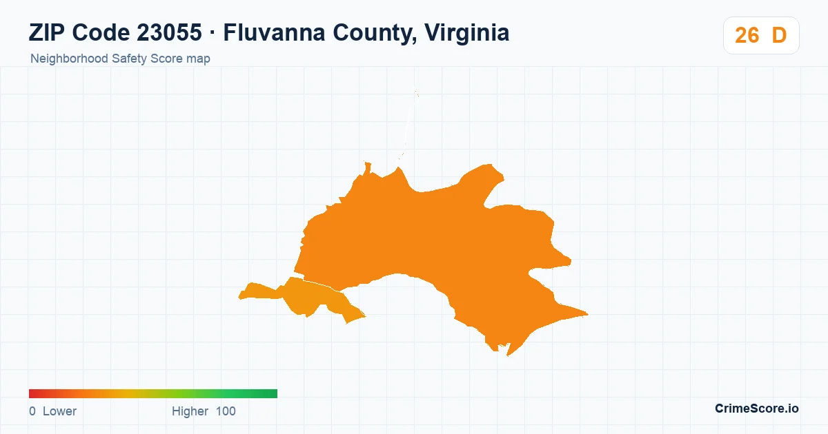 ZIP Code 23055 in Fluvanna County, Virginia neighborhood Safety Score map